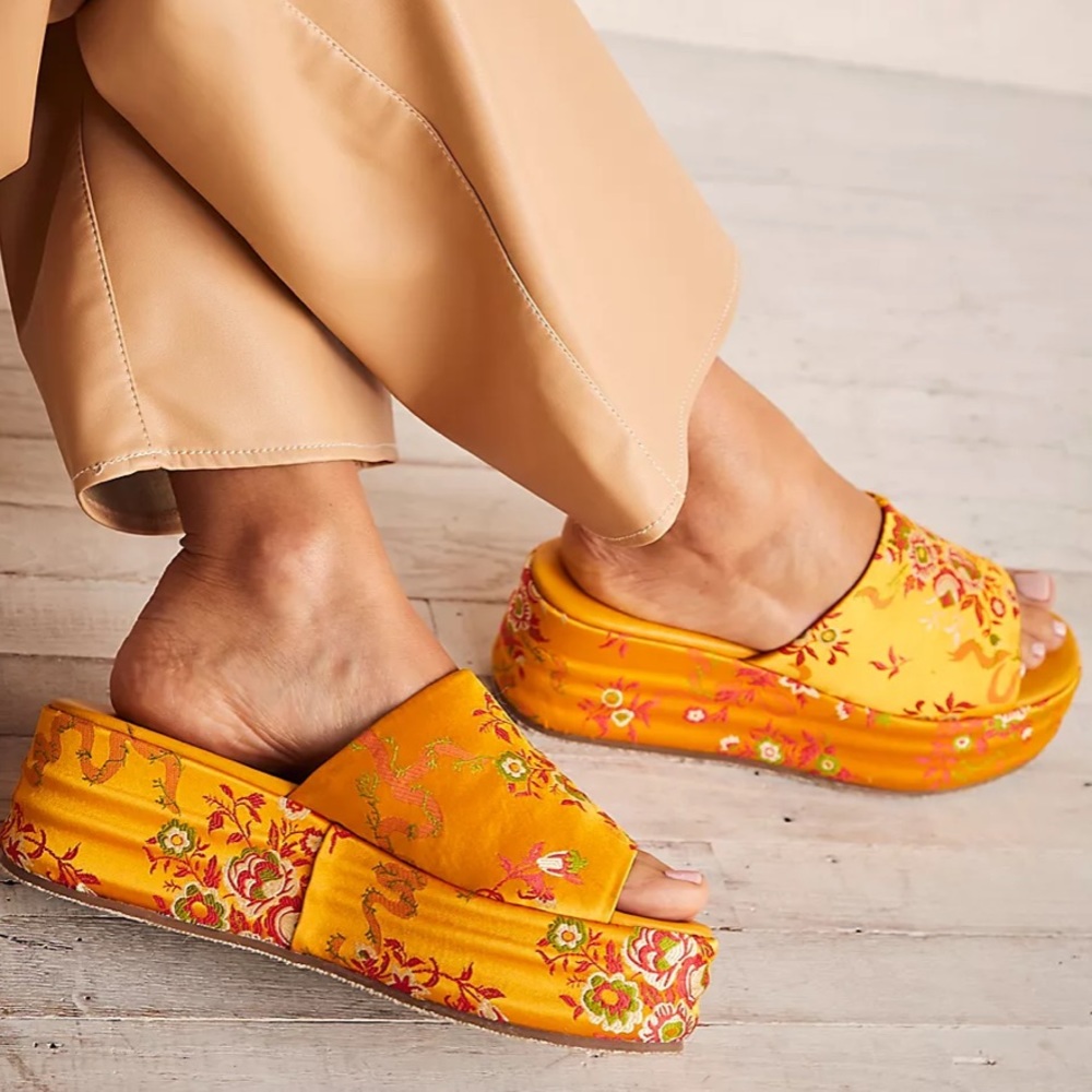 Free People Harbor Flatform Brocade Sandals
